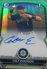 Colt Emerson [Green] #CDA-CE Baseball Cards 2023 Bowman Draft Chrome Prospect Autographs Prices