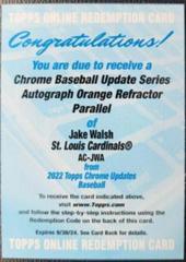 Jake Walsh [Orange] #AC-JWA Baseball Cards 2022 Topps Chrome Update Autographs Prices
