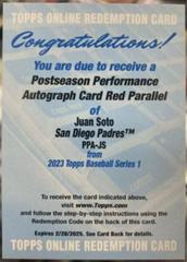 Juan Soto [Red] #PPA-JS Baseball Cards 2023 Topps Postseason Performance Autographs Prices