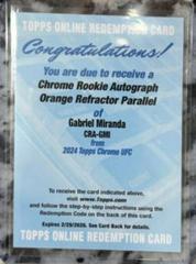 Gabriel Miranda [Orange Refractor] #CRA-GMI Ufc Cards 2024 Topps Chrome UFC Rookie Autograph Prices