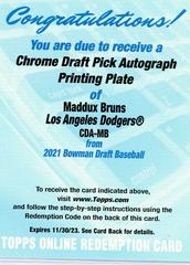 Maddux Bruns #CDA-MB Baseball Cards 2021 Bowman Draft Pick Chrome Autographs Prices