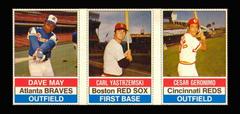 Carl Yastrzemski, Cesar Geronimo, Dave May [Hand Cut Panel] Baseball Cards 1976 Hostess Prices