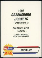 Greensboro Hornets Checklist Baseball Cards 1993 Fleer ProCards Prices