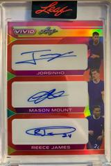 Jorginho , Mason Mount , Reece James [Orange] #TA-17 Soccer Cards 2022 Leaf Vivid Triple Autographs Prices