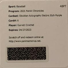 Garrett Crochet [Purple] #O-GC Baseball Cards 2021 Panini Chronicles Obsidian Autographs Prices