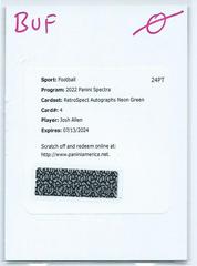 Josh Allen [Green] Football Cards 2022 Panini Spectra RetroSpect Autographs Prices