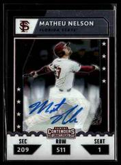 Matheu Nelson [Auto] #CTO-MN Baseball Cards 2021 Panini Elite Extra Edition College Tickets Optic Prices