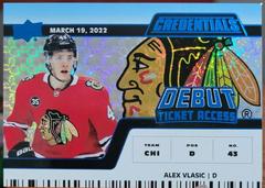 Alex Vlasic [Blue Horizontal Debut Ticket Access] #179 Hockey Cards 2022 Upper Deck Credentials Prices