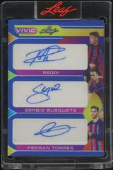 Pedri , Sergio Busquets , Ferran Torres [Navy Blue] #TA-3 Soccer Cards 2022 Leaf Vivid Triple Autographs Prices