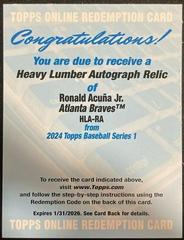 Ronald Acuna Jr. #HLA-RA Baseball Cards 2024 Topps Heavy Lumber Autograph Relic Prices