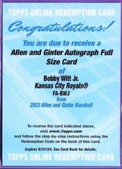 Bobby Witt Jr. #FA-BWJ Baseball Cards 2022 Topps Allen & Ginter Full Size Autographs Prices