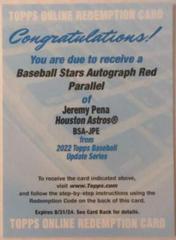 Jeremy Pena [Red] #BSA-JPE Baseball Cards 2022 Topps Update Stars Autographs Prices