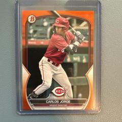 Carlos Jorge [Orange] Baseball Cards 2023 Bowman Draft Prices
