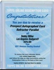 Bobby Miller [Refractor] #BSPA-BM Baseball Cards 2021 Bowman Sterling Prospect Autographs Prices