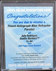 Julio Rodriguez [Blue] #FA-JRO Baseball Cards 2022 Topps Finest Autographs Prices