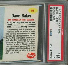 Dave Baker [Hand Cut] Football Cards 1962 Post Cereal Prices