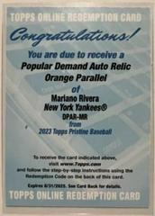 Mariano Rivera [Orange] #DPAR-MR Baseball Cards 2023 Topps Pristine Popular Demand Autograph Relic Prices