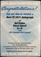 Akil Baddoo Baseball Cards 2021 Bowman’s Best of 2021 Autographs Prices