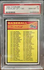 Checklist 27-130 Baseball Cards 1984 Donruss Prices