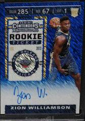 Zion Williamson [Ball Behind Head Autograph Premium Edition Blue Shimmer] Basketball Cards 2019 Panini Contenders Prices
