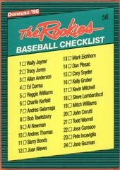 Checklist 1-56 #56 Baseball Cards 1986 Donruss Rookies Prices