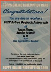 Yordan Alvarez Baseball Cards 2023 Topps Archives 2022 Astros Buyback Autographs Prices