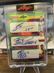 Lionel Messi , Cristiano Ronaldo , Pele [Green] #TA-16 Soccer Cards 2022 Leaf Vivid Triple Autographs Prices