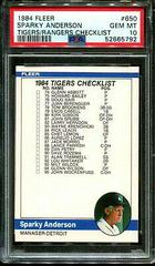 Sparky Anderson [Tigers, Rangers Checklist] #650 Baseball Cards 1984 Fleer Prices