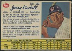 Jerry Kindall [Perforated Hand Cut] #191 Baseball Cards 1962 Post Canadian Prices