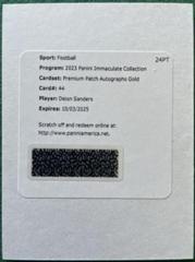 Deion Sanders [Gold] #44 Football Cards 2023 Panini Immaculate Premium Patch Autograph Prices