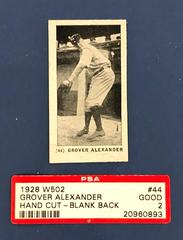 Grover Alexander [Hand Cut Blank Back] #44 Baseball Cards 1928 W502 Prices