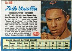 Zoilo Versalles [Hand Cut] #86 Baseball Cards 1962 Post Cereal Prices