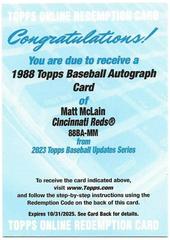 Matt McLain #88BA-MM Baseball Cards 2023 Topps Update 1988 Autographs Prices