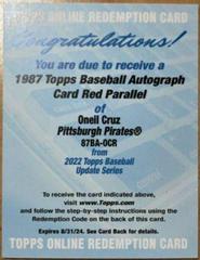 Oneil Cruz [Red] #87BA-OCR Baseball Cards 2022 Topps Update 1987 Autographs Prices