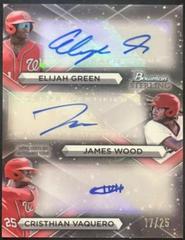 Cristhian Vaquero, Elijah Green, James Wood Baseball Cards 2023 Bowman Sterling Triple Refractor Autographs Prices