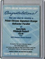Henry Davis [Orange] Baseball Cards 2022 Bowman Chrome Prime Signatures Prices