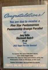 Joey Votto [Orange] #PP-JV Baseball Cards 2022 Topps Five Star Pentamerous Penmanship Autographs Prices