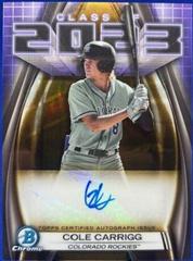 Cole Carrigg [Gold] Baseball Cards 2023 Bowman Draft Class of Autographs Prices