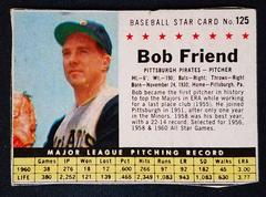 Bob Friend [Hand Cut] #125 Baseball Cards 1961 Post Cereal Prices