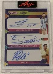 Lionel Messi , Cristiano Ronaldo , Pele [Navy Blue] #TA-16 Soccer Cards 2022 Leaf Vivid Triple Autographs Prices