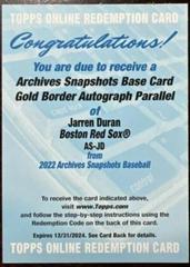 Jarren Duran [Gold] #AS-JD Baseball Cards 2022 Topps Archives Snapshots Autographs Prices