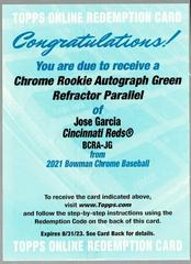 Jose Garcia [Green Refractor] #BCRA-JG Baseball Cards 2021 Bowman Chrome Rookie Autographs Prices