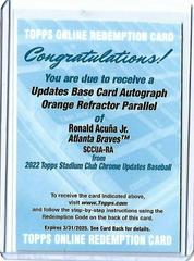 Ronald Acuna Jr. [Orange Foil] #SCBA-RAJ Baseball Cards 2022 Stadium Club Autographs Prices