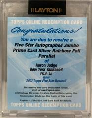 Aaron Judge [Silver Rainbow] Baseball Cards 2022 Topps Five Star Autograph Jumbo Prime Prices
