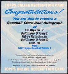 Cal Ripken Jr. , Adley Rutschman Baseball Cards 2023 Topps Stars Dual Autographs Prices