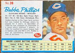 Bubba Phillips [Hand Cut] #39 Baseball Cards 1962 Post Cereal Prices