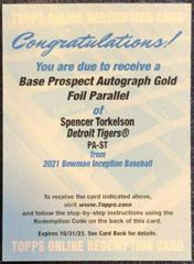 Spencer Torkelson [Gold] #PA-ST Baseball Cards 2021 Bowman Inception Autographs Prices