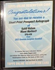 Kahlil Watson #SPIA-KW Baseball Cards 2022 Bowman Inception Short Print Autographs Prices