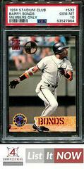 Barry Bonds [Members Only] #532 Baseball Cards 1994 Stadium Club Prices