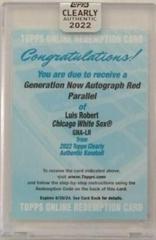 Luis Robert [Red] #GNA-LR Baseball Cards 2022 Topps Clearly Authentic Generation Now Autographs Prices